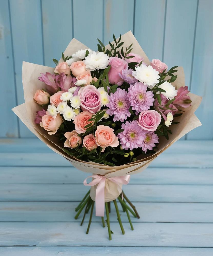 Букет цветов из: Хризантемы, Розы и Альстромерии в Новошахтинском