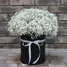 Цветочная композиция из Гипсофила в шляпной коробке в Новошахтинском