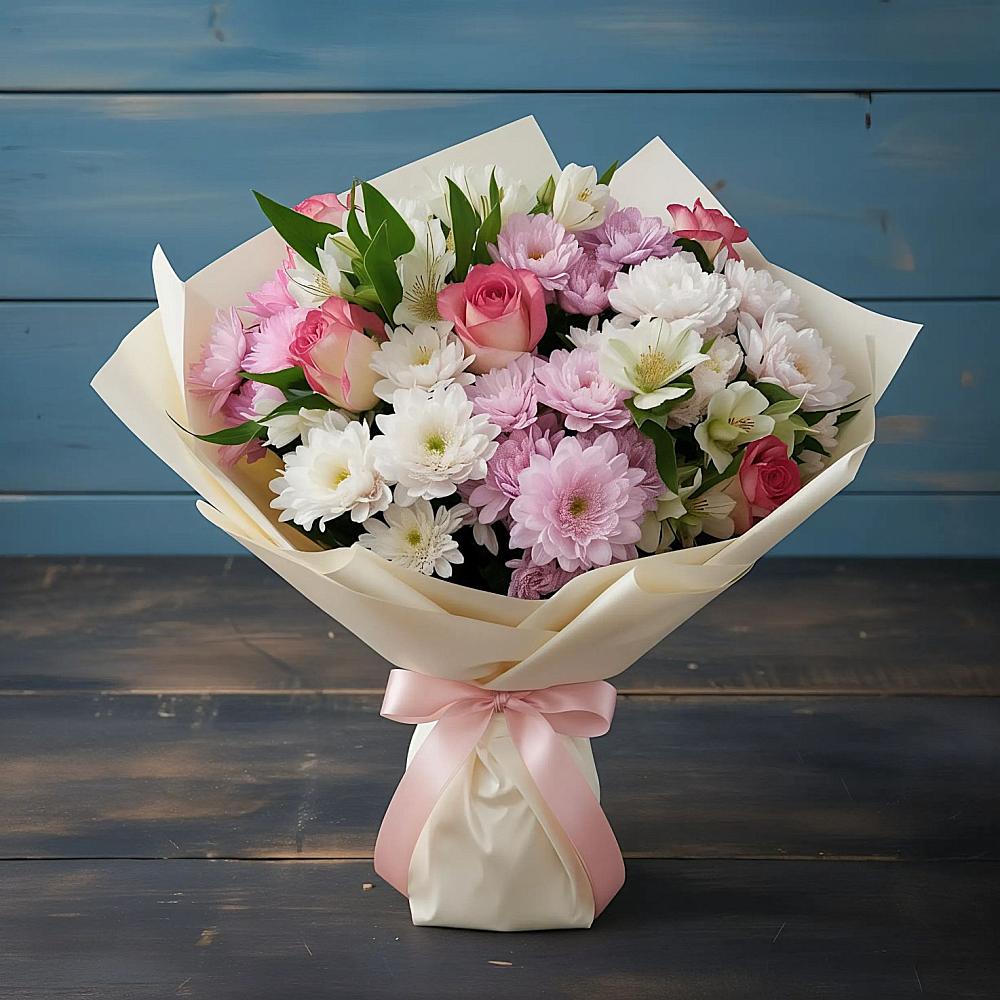 Букет цветов из: Хризантемы, Альстромерии и Розы в Новошахтинском